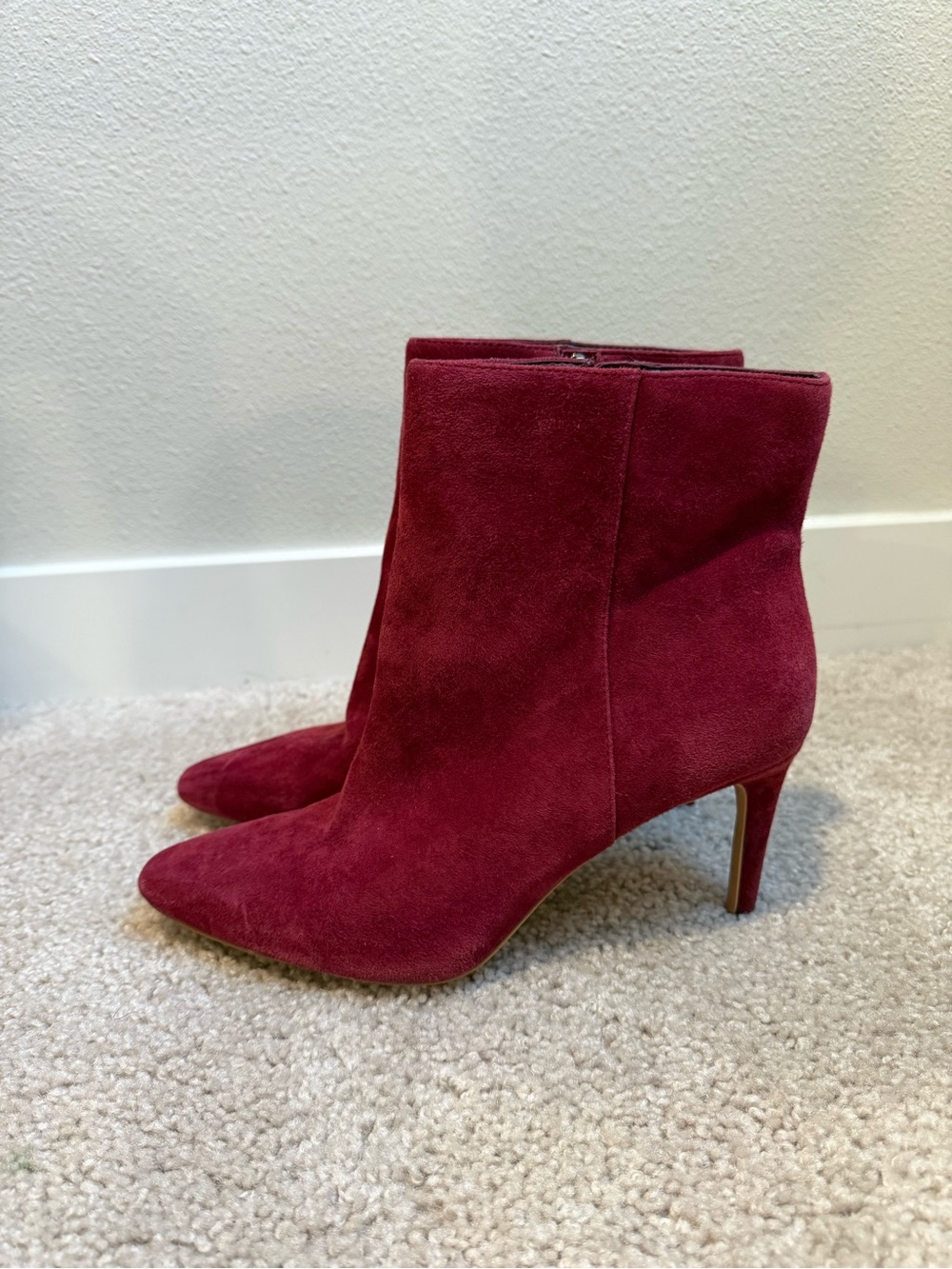 Vince Camuto Burgundy Suede Pointed Toe Ankle Booties